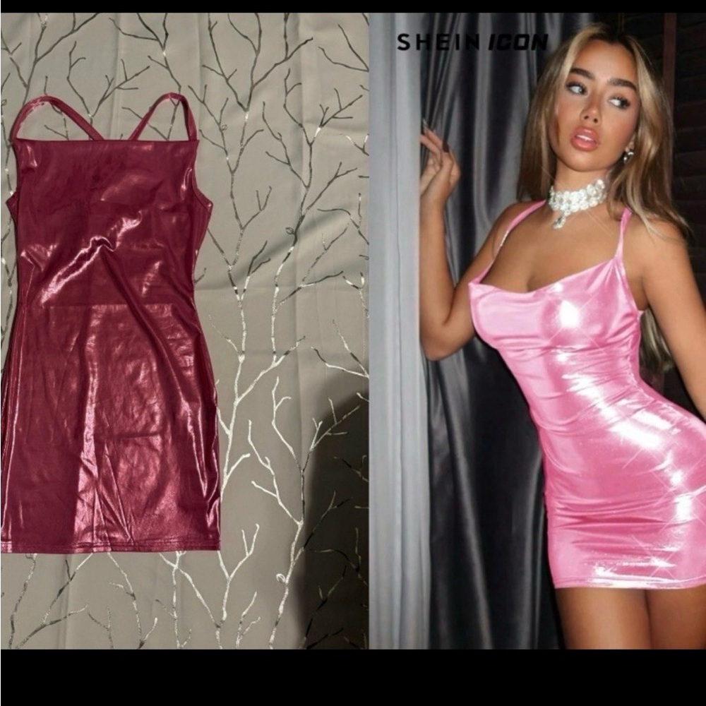 SHEIN Pink Metallic Mini Dress